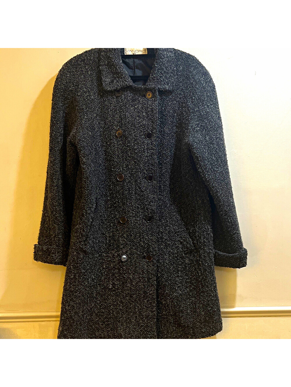 Sandro Women's Gray Pea Coat 8 Wool Blend Button Front Lined Mid-Length
